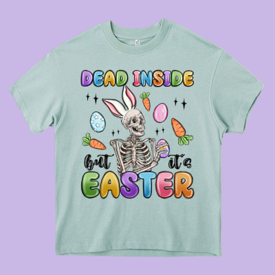 Dead Inside But It's Easter Heavy Core Tee Designed By Maliassmallbusiness