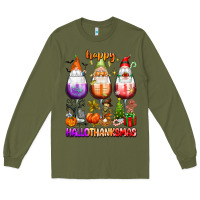 Army Green Happy Hallothanksmas wine glasses and gnomes Long Sleeve Tee - texasbilliewilder