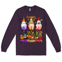Plum Happy Hallothanksmas wine glasses and gnomes Long Sleeve Tee - texasbilliewilder