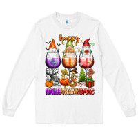 White Happy Hallothanksmas wine glasses and gnomes Long Sleeve Tee - texasbilliewilder