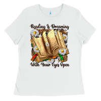 White reading is dreaming with your eyes open Ladies Tee - NancyCooperArtShop