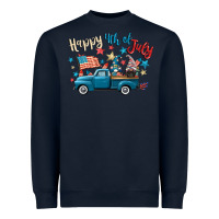 Navy happy 4th of july gnome truck Heavyweight Sweatshirt - CowGirlArtShop