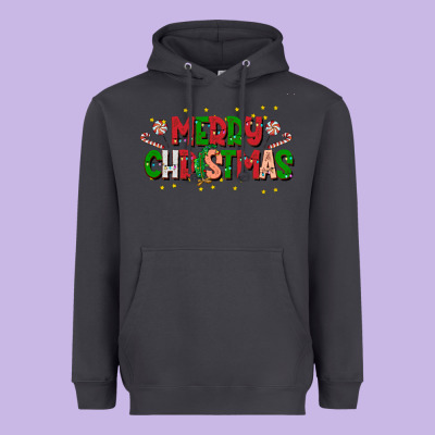 Festive Merry Christmas Greeting Heavyweight Hoodie Designed By Cowhidedigitalart