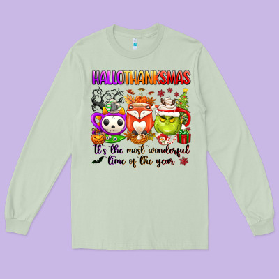 Hallothanksmas Its The Most Wonderful Time Of The Long Sleeve Tee Designed By Texasbilliewilder