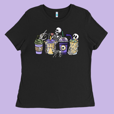 Skeleton Coffee Cups Ladies Tee Designed By Nancycooperartshop