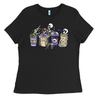 Black skeleton coffee cups Ladies Tee - NancyCooperArtShop