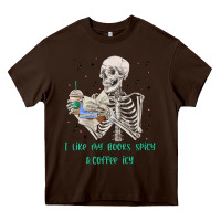 Chocolate Brown i like my books spicy and coffee icy Heavy Core Tee - MaliasSmallBusiness