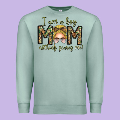 Iam Boy Mom Nothing Scares Me Premium Sweatshirt Designed By Cowhidedigitalart