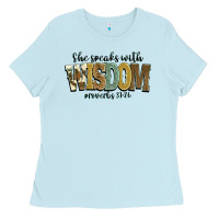 Baby Blue she speaks with wisdom proverbs 31 26 Ladies Tee - NancyCooperArtShop