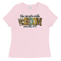 Bubblegum Pink she speaks with wisdom proverbs 31 26 Ladies Tee - NancyCooperArtShop