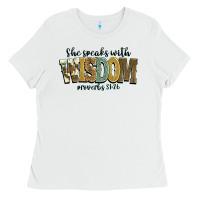 White she speaks with wisdom proverbs 31 26 Ladies Tee - NancyCooperArtShop
