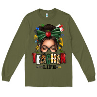 Army Green teacher life afro messy bun Long Sleeve Tee - texasbilliewilder