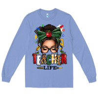 Colony Blue teacher life afro messy bun Long Sleeve Tee - texasbilliewilder