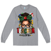 Heather Grey teacher life afro messy bun Long Sleeve Tee - texasbilliewilder