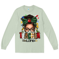 Matcha teacher life afro messy bun Long Sleeve Tee - texasbilliewilder