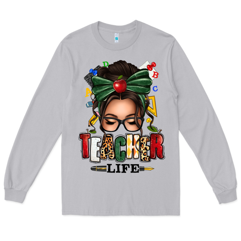 Teacher Life Afro Messy Bun Long Sleeve Tee by texasbilliewilder | Teevron