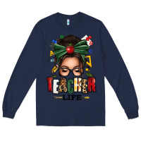 Navy teacher life afro messy bun Long Sleeve Tee - texasbilliewilder