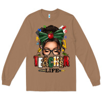 Toasted Coconut teacher life afro messy bun Long Sleeve Tee - texasbilliewilder