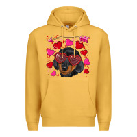 Mustard valentine's day  dachshund puppy Premium Hoodie - RanaPortraitStore