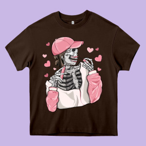 Skeleton Girl Valentine's Day Heavy Core Tee Designed By Maliassmallbusiness