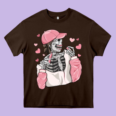 Skeleton Girl Valentine's Day Heavy Core Tee Designed By Maliassmallbusiness