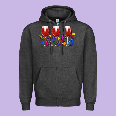 Pride Wine Cups Zipper Hoodie Designed By Fadigitalartstudio