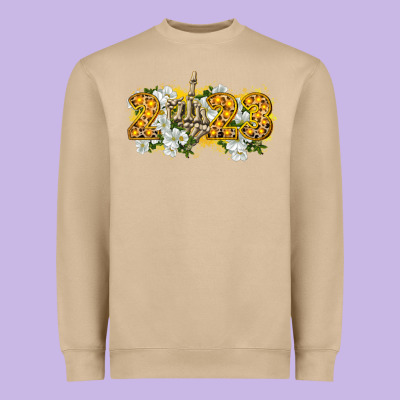 2023 Skeleton Middle Finger New Year Heavyweight Sweatshirt Designed By Cowgirlartshop