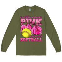 Army Green In October We Wear Pink and Watch Softball Long Sleeve Tee - texasbilliewilder