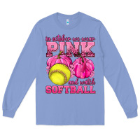 Colony Blue In October We Wear Pink and Watch Softball Long Sleeve Tee - texasbilliewilder