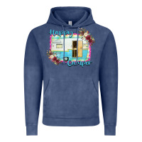 Vintage Denim Happy Camper With Flowers Vintage Hoodie - Bettercallsaul