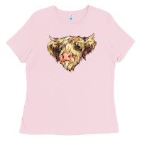 Bubblegum Pink scottish cow Ladies Tee - NancyCooperArtShop