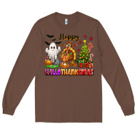 Chestnut Happy Hallothanksmas with ghost turkey and tree Long Sleeve Tee - texasbilliewilder
