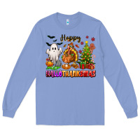 Colony Blue Happy Hallothanksmas with ghost turkey and tree Long Sleeve Tee - texasbilliewilder