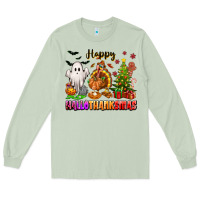 Matcha Happy Hallothanksmas with ghost turkey and tree Long Sleeve Tee - texasbilliewilder
