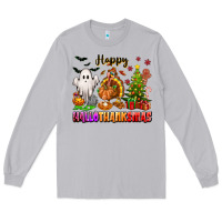 Moon Dust Happy Hallothanksmas with ghost turkey and tree Long Sleeve Tee - texasbilliewilder