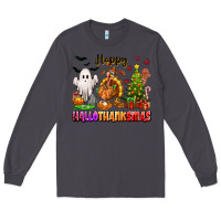 Smoke Happy Hallothanksmas with ghost turkey and tree Long Sleeve Tee - texasbilliewilder