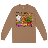 Toasted Coconut Happy Hallothanksmas with ghost turkey and tree Long Sleeve Tee - texasbilliewilder