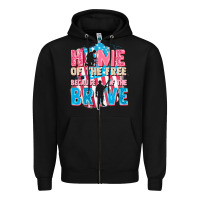 Black Home of the free because of the brave Zipper Hoodie - FaDigitalArtStudio