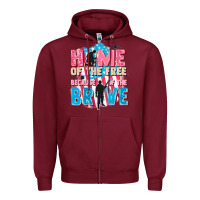 Burgundy Home of the free because of the brave Zipper Hoodie - FaDigitalArtStudio