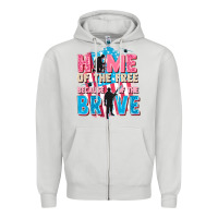 Dove Grey Home of the free because of the brave Zipper Hoodie - FaDigitalArtStudio