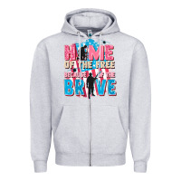 Heather Grey Home of the free because of the brave Zipper Hoodie - FaDigitalArtStudio