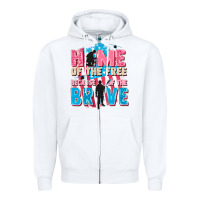 White Home of the free because of the brave Zipper Hoodie - FaDigitalArtStudio
