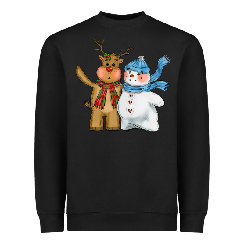 Christmas Reindeer Snowman Heavyweight Sweatshirt by CowGirlArtShop | Teevron