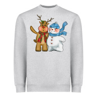 Heather Grey christmas reindeer snowman Heavyweight Sweatshirt - CowGirlArtShop