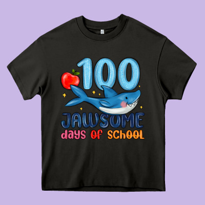100 Jawsome Days Of School Heavy Core Tee Designed By Maliassmallbusiness