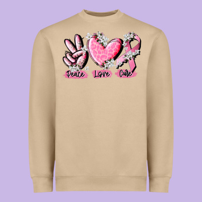 Peace Love Cure Breast Cancer Heavyweight Sweatshirt Designed By Cowgirlartshop