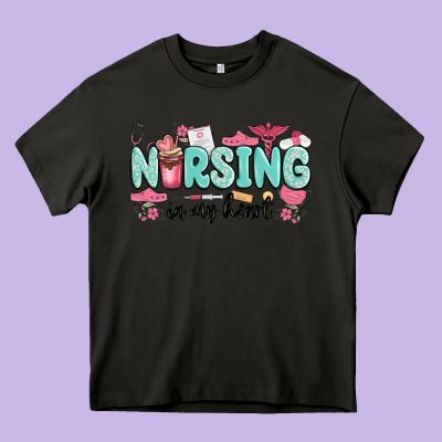 Nursing In My Heart Heavy Core Tee Designed By Maliassmallbusiness