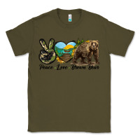 Army Green Peace Love Brown Bear Classic Tee - LillyAllenDesigns