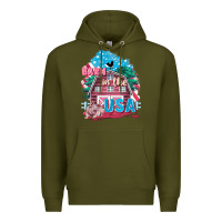 Army Green Barn in the USA Premium Hoodie - FaDigitalArtStudio
