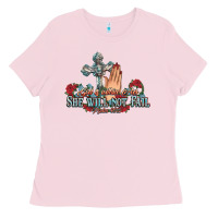 Bubblegum Pink she will not fail psalm christian cross pray Ladies Tee - NancyCooperArtShop